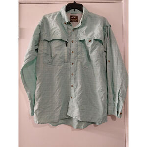 Drake Men Button Up Shirt Large L Aqua Vented Outdoor Fishing Hiking Pockets